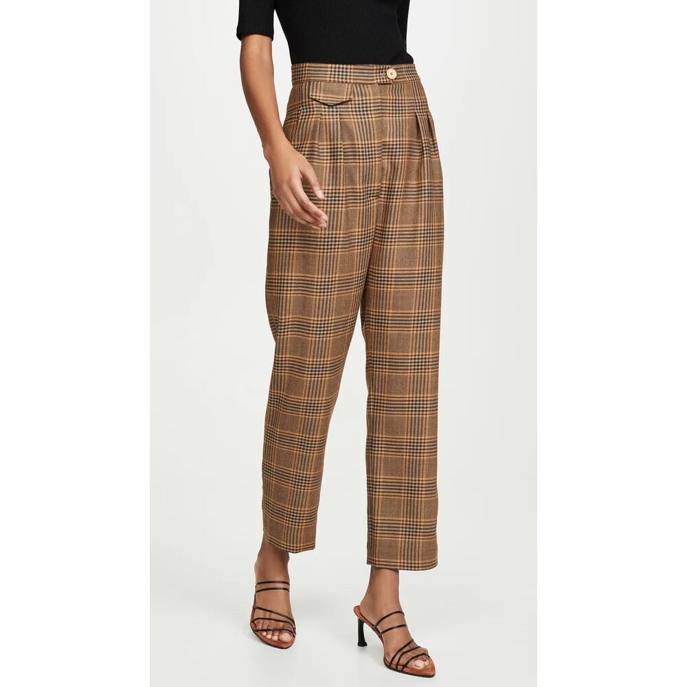 NANUSHKA Mitsu Cropped Plaid Wool Blend Trousers Small S